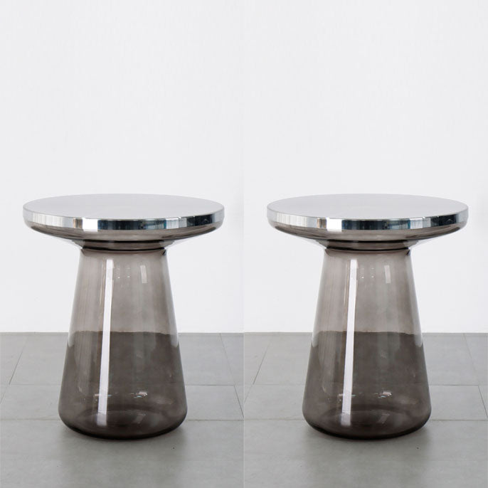20.47" Tall Mid-century Style Side End Table Glass Pedestal Round Sofa Side Accent Table Gray Silver 2 Clearhalo 'Coffee & Accent Tables' 'End & Side Tables' 'end_side_tables' 'furn' 'furn_end_side_tables' 'Furniture' 'Living Room Furniture' 5912287