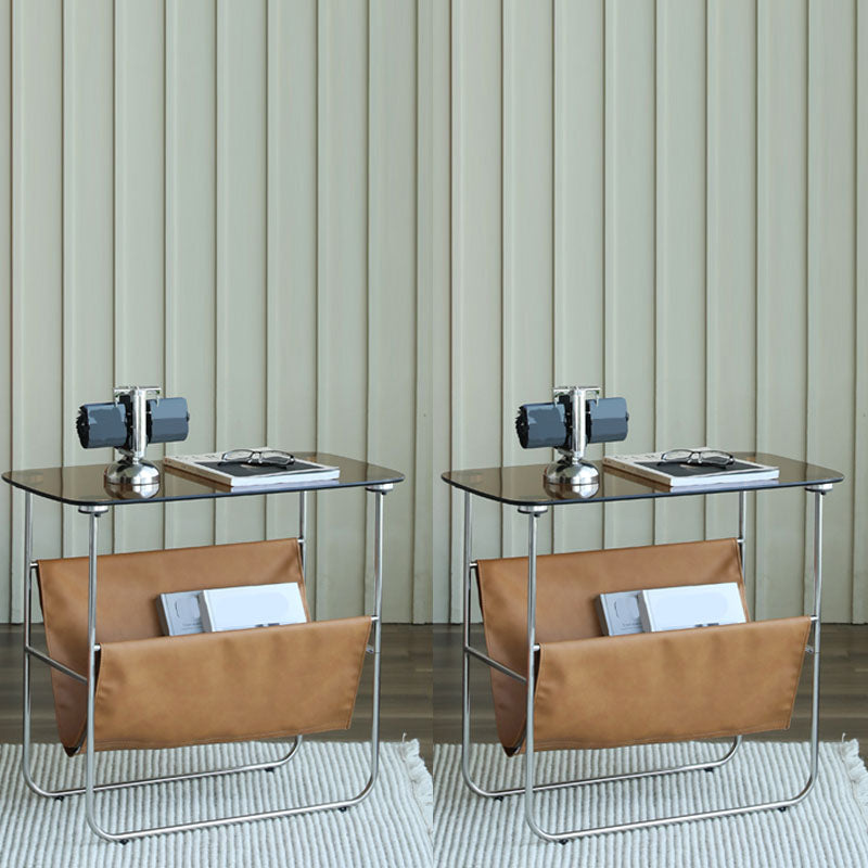 Modern Rectangle Glass Top Side Table 23.2" Tall Iron Sled Base End Table