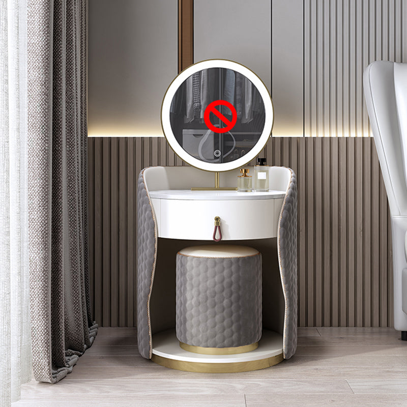 Mesa de tocador de madera y metal Taburada de tocador de cuero sintético