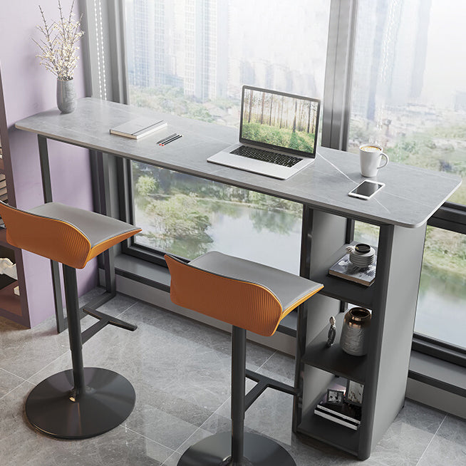 Tavolo da bar in stile moderno in pietra rettangolare barra da bar di bistrot con doppio piedistallo