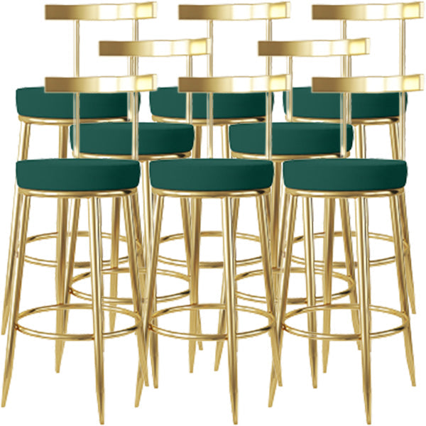 Fabric Round Seat Bar Stools Low Back Gold Iron Base Barstool for Home
