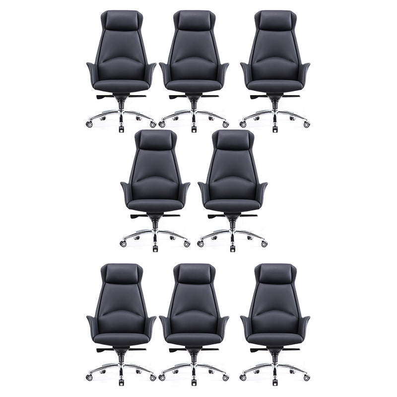 Contemporary Chair Black Leather Adjustable Seat Height Office Chair 8 Piece Set Clearhalo 'furn' 'furn_office_chair' 'Furniture' 'Office Chairs' 'Office Furniture' 'office_chair' 5917290