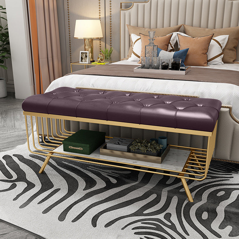 17.7 Inch High Glam Metal Seating Bench Tufted Entryway Bench Dark Coffee Clearhalo 'Benches' 'Chairs & Seating' 'furn' 'furn_benches' 'Furniture' 'Living Room Furniture' 5917999