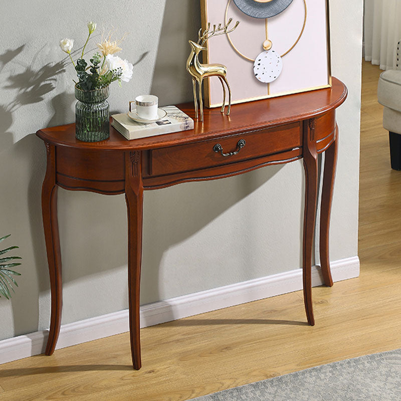 ゴム製ウッドコンソールテーブルミッドセンチュリーモダンハーフムーンアクセントテーブルのホールのためのテーブル