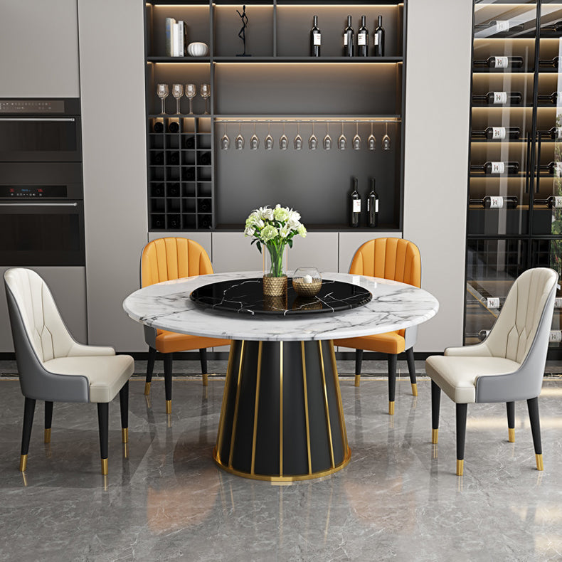 丸い石のダイニングテーブル台座ベースのあるモダンなコンバーチブル家具