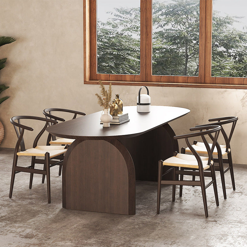 Mesa de comedor de madera maciza marrón ovalada muebles modernos con pedestal doble para oficina