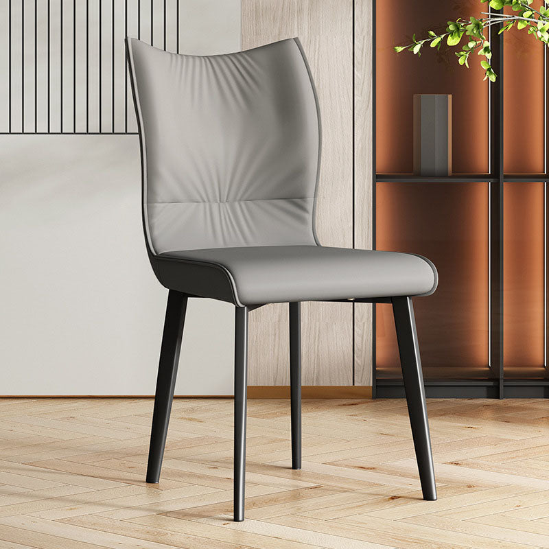 Contemporary Restaurant Leather Side Chair Matte Finish Solid Back Dining Chair Dark Gray 1 Piece Clearhalo 'Dining Chairs' 'Dining Tables & Seating' 'dining_chair' 'furn' 'furn_dining_chair' 'Furniture' 'Kitchen & Dining Furniture' 5922712