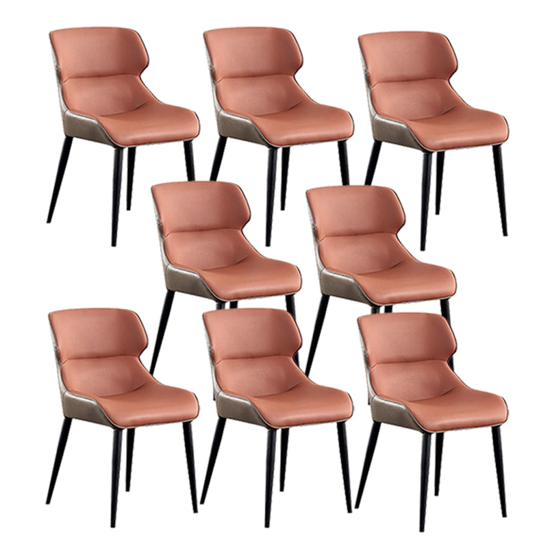 Black Metal Legs Dining Chairs Faux Leather Low Back Side Chair