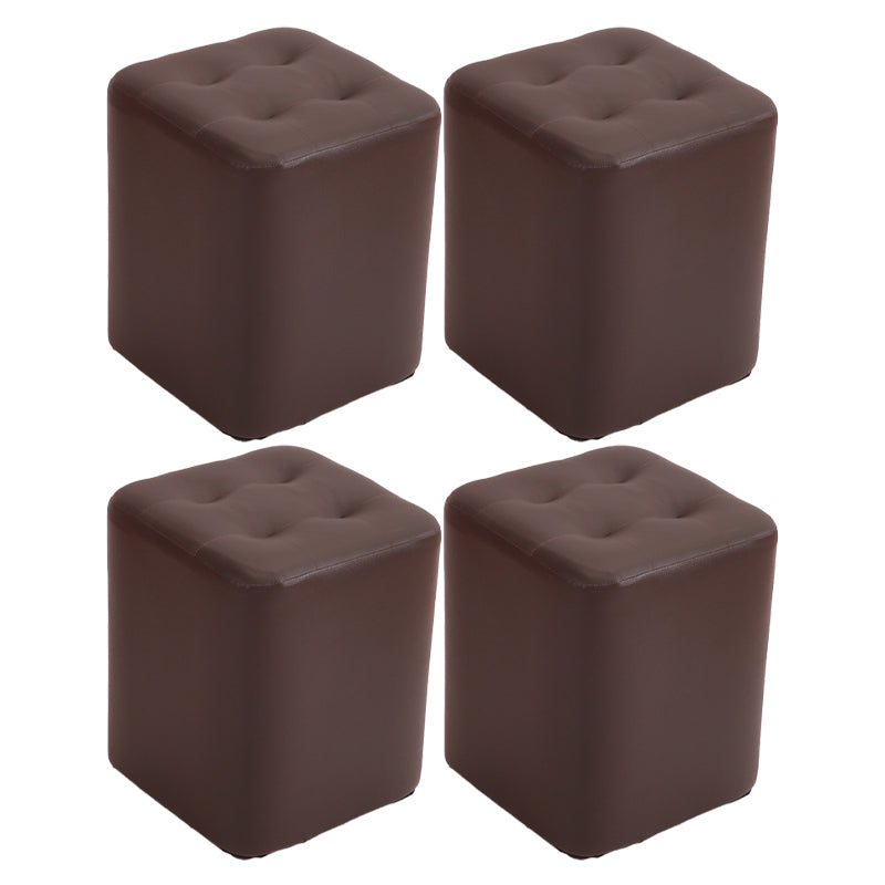 Mid-Century Modern Pouf Ottoman PU Leather Upholstered Tufted Solid Color Square Ottoman 11"L x 11"W x 14"H Brown 4 Piece Set Clearhalo 'furn' 'furn_ottomans_poufs' 'Furniture' 'Living Room Furniture' 'Ottomans & Poufs' 'ottomans_poufs' 5924413