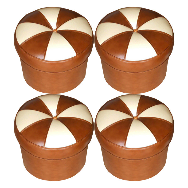 Mid-Century Modern Pouf Ottoman PU Leather Upholstered Tufted Patchwork Round Ottoman 14"L x 14"W x 12"H Yellow 4 Piece Set Clearhalo 'furn' 'furn_ottomans_poufs' 'Furniture' 'Living Room Furniture' 'Ottomans & Poufs' 'ottomans_poufs' 5924507