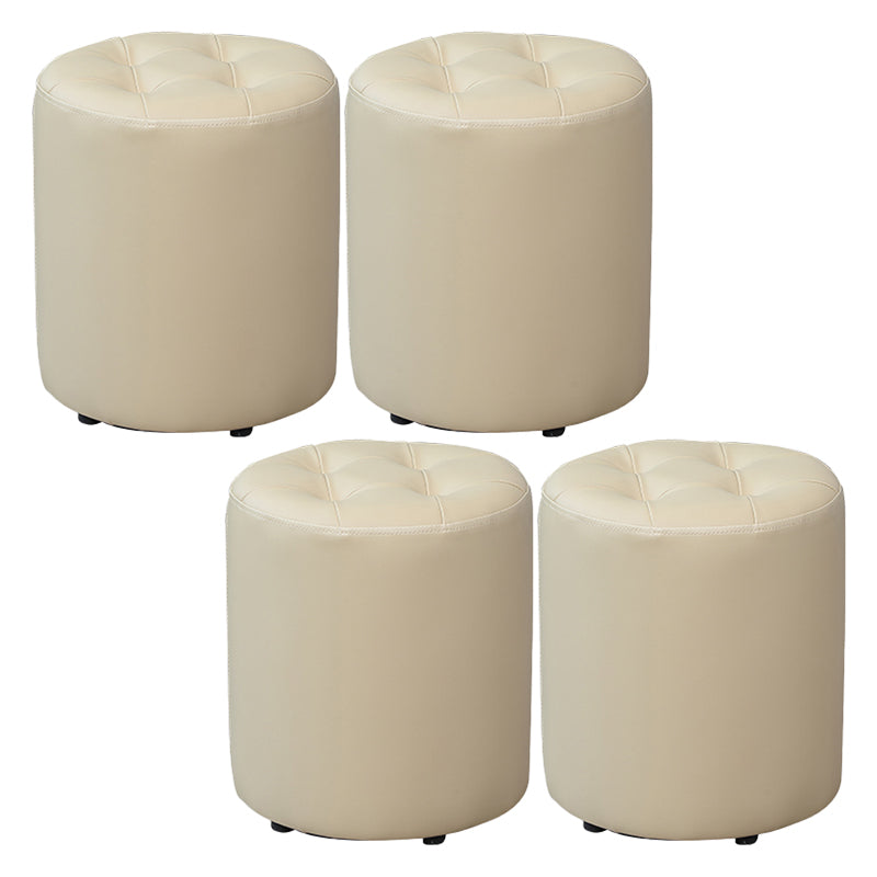 Modern Plain Ottoman Water Resistant Faux Leather Tufted Round Stool Ottoman