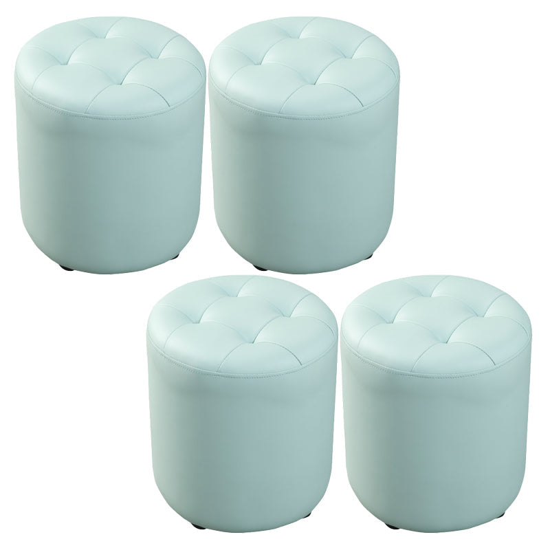 Modern Round Ottoman Solid Color Genuine Leather Tufted Pouf Ottoman Light Blue 4 Piece Set Clearhalo 'furn' 'furn_ottomans_poufs' 'Furniture' 'Living Room Furniture' 'Ottomans & Poufs' 'ottomans_poufs' 5924949