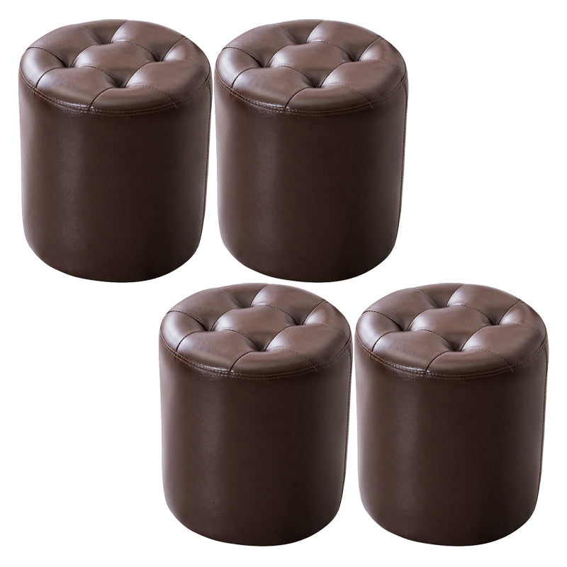 Mid-Century Tufted Ottoman Solid Color Water Resistant Genuine Leather Ottoman Coffee Round 4 Piece Set Clearhalo 'furn' 'furn_ottomans_poufs' 'Furniture' 'Living Room Furniture' 'Ottomans & Poufs' 'ottomans_poufs' 5925063