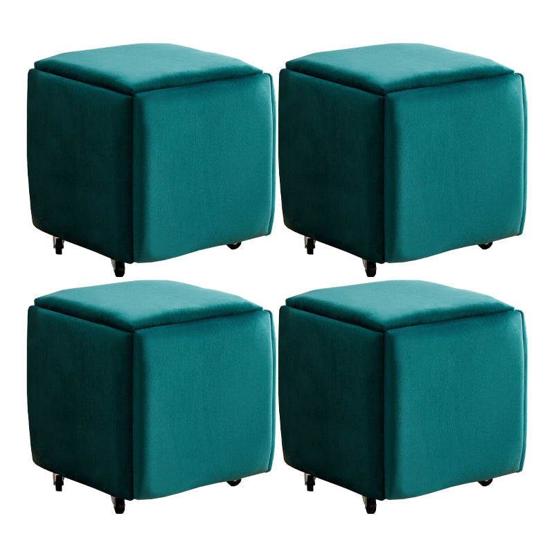 Modern Plain Boucle Ottoman Velvet Square with Storage Target Pouf 19"L x 19"W x 19"H Green 4 Piece Set Clearhalo 'furn' 'furn_ottomans_poufs' 'Furniture' 'Living Room Furniture' 'Ottomans & Poufs' 'ottomans_poufs' 5925356