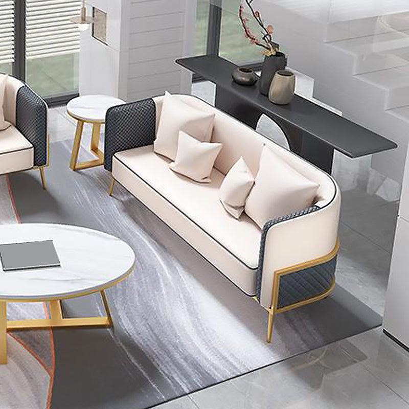 モダンタキシードアームソファ29.53 "Hフェイクレザーの金色の革張り