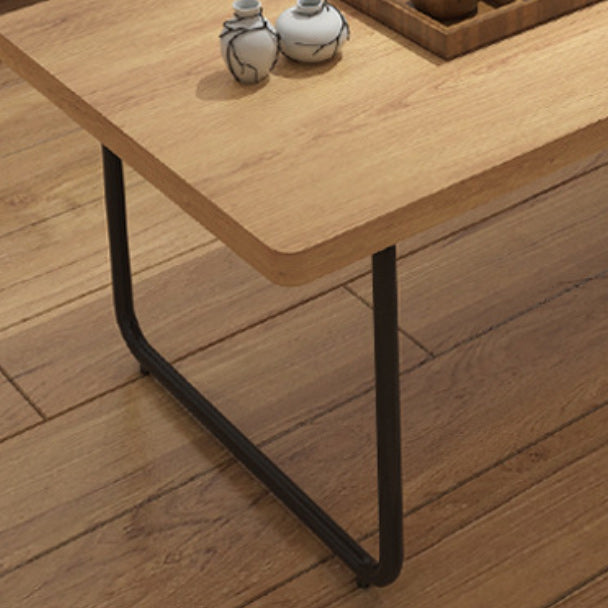 Scandinavian Rectangle Cocktail Table with Pine Wood Top and Iron Sled Base