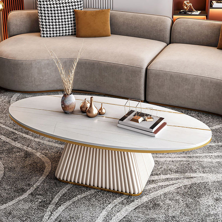 Glam Pedestal Cocktail Table Oval Coffee Cocktail Table for Home