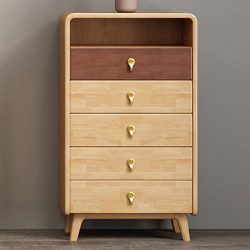 Cofre de acento natural contemporáneo con 4 patas de madera y cajones