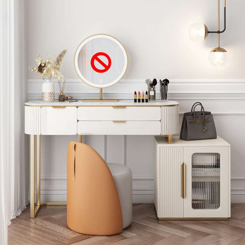 Slate Top Dressing Table Stool Set Glam Makeup Vanity Desk with Drawers