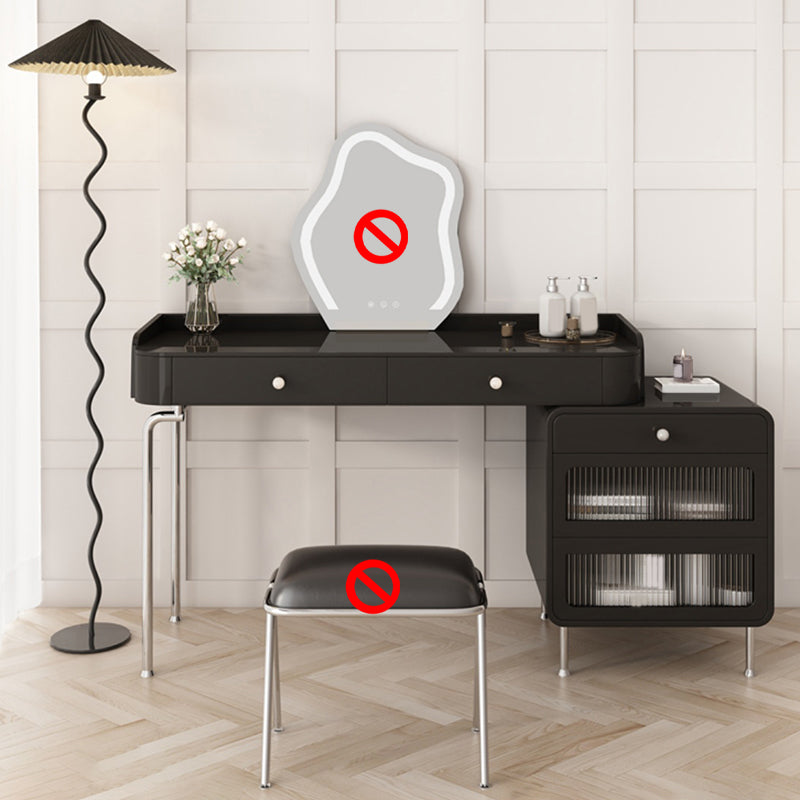 Glam Makeup Vanity Set with Glass Top, Black Vanity Dressing Table Set Makeup Vanity 39.4"L x 15.7"W x 29.5"H 5 Clearhalo 'Bedroom Furniture' 'furn' 'furn_makeup_vanities' 'Furniture' 'Makeup Vanities' 'makeup_vanities' 5932414