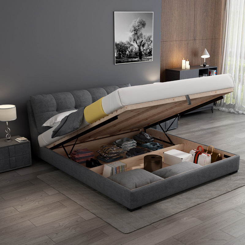 Glam Grey Storage Bed Upholstered Wood Bed Frame with Headboard