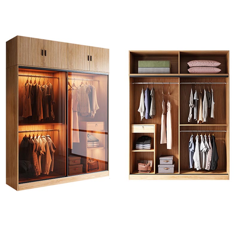 Brown Contemporary Wardrobe Cabinet Engineered Wood and Glass Wardrobe Closet