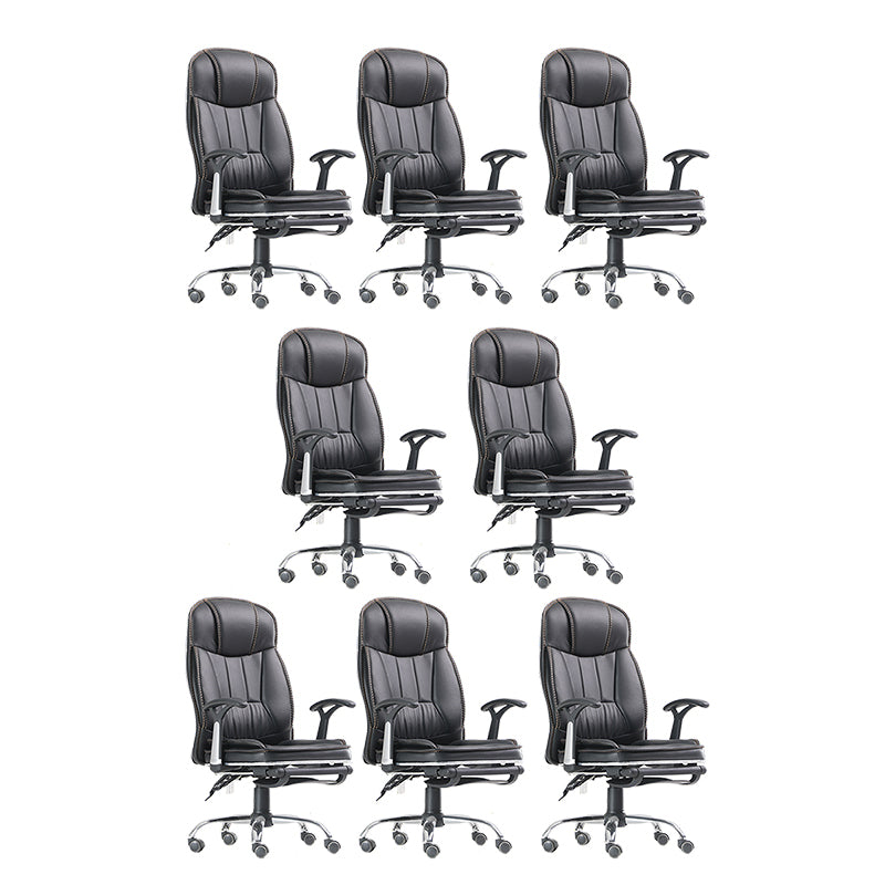 Eigentijdse armstoel verstelbare stoelhoogte vaste armen zwart leren bureaustoel