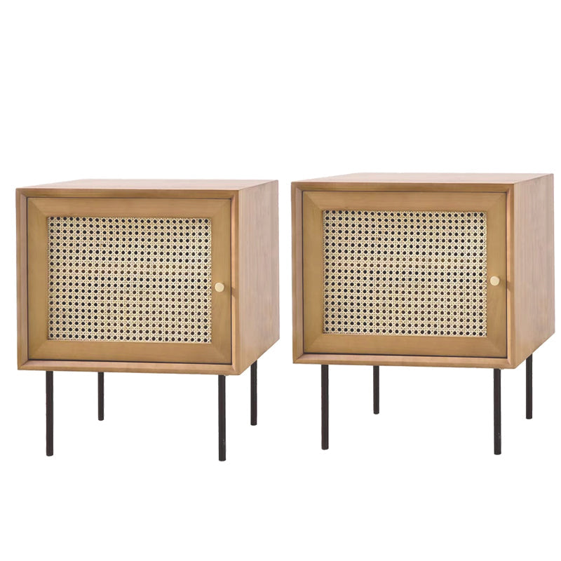 15.75" Tall Rattan Bedside Cabinet Solid Wood Nightstand with 1 Door Natural 2 Piece Set Left Clearhalo 'Bedroom Furniture' 'furn' 'furn_night_stand' 'Furniture' 'night_stand' 'Nightstands' 5938214