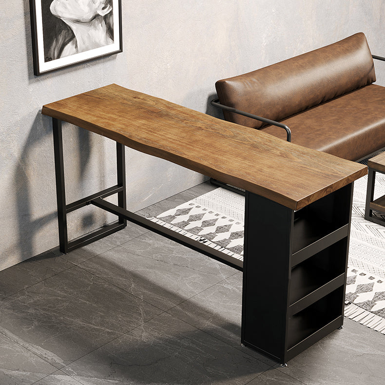 Tavolo da pub altezza della barra in legno tavolo da bistrot rettangolo marrone con 3 scaffali