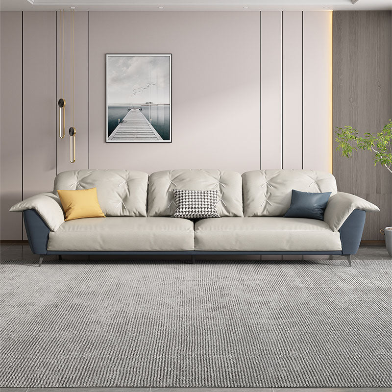 Sewn Pillow Back Sofa Modern Style 34.64" H Faux Leather Sofa 102"L x 37"W x 35"H Clearhalo 'furn' 'furn_sofas' 'Furniture' 'Living Room Furniture' 'Sofa' 'sofas' 5940724