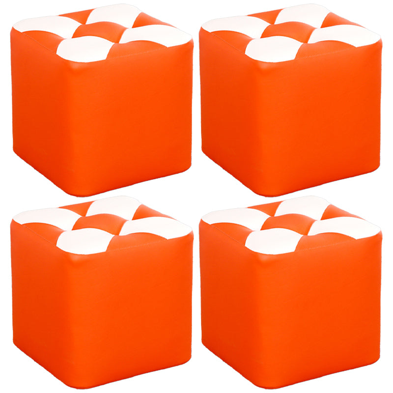 Contemporary Footstool Ottoman Faux Leather Tufted Patchwork Square Ottoman