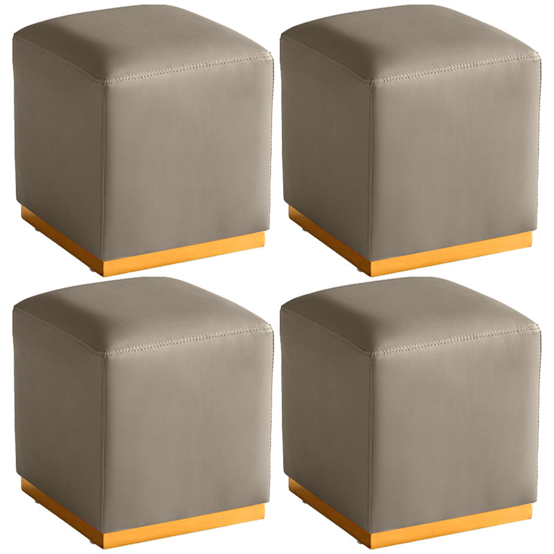 Gorgeous Square Ottoman Pure Color Genuine Leather Water Resistant Footstool Ottoman Grey 4 Piece Set Clearhalo 'furn' 'furn_ottomans_poufs' 'Furniture' 'Living Room Furniture' 'Ottomans & Poufs' 'ottomans_poufs' 5942937