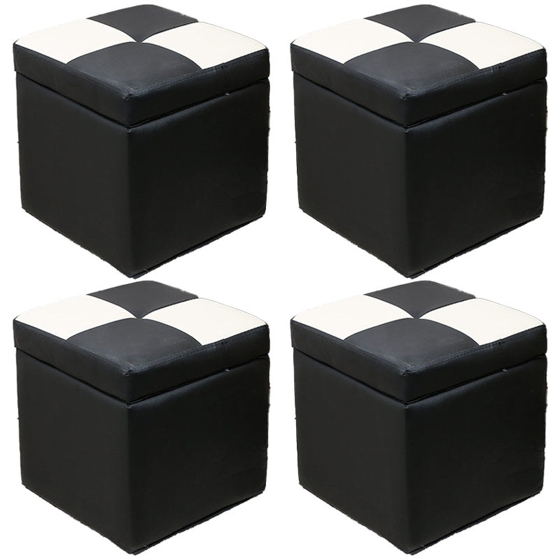 Modern Square Storage Ottoman Contrast Color PU Leather with Storage Pouf Chair