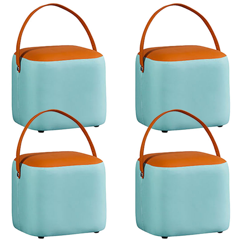Creative Round Footstool Ottoman Patchwork Color Block Leather Ottoman Light Blue Orange Square 4 Piece Set Clearhalo 'furn' 'furn_ottomans_poufs' 'Furniture' 'Living Room Furniture' 'Ottomans & Poufs' 'ottomans_poufs' 5943067