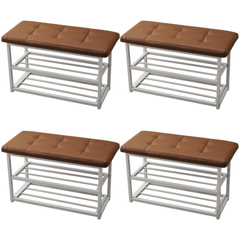 Contemporary Ottoman Faux Leather Upholstered Tufted Rectangle Ottoman with Bottom Rack 27.5"L x 12"W x 18"H Brown 4 Piece Set Clearhalo 'furn' 'furn_ottomans_poufs' 'Furniture' 'Living Room Furniture' 'Ottomans & Poufs' 'ottomans_poufs' 5943277