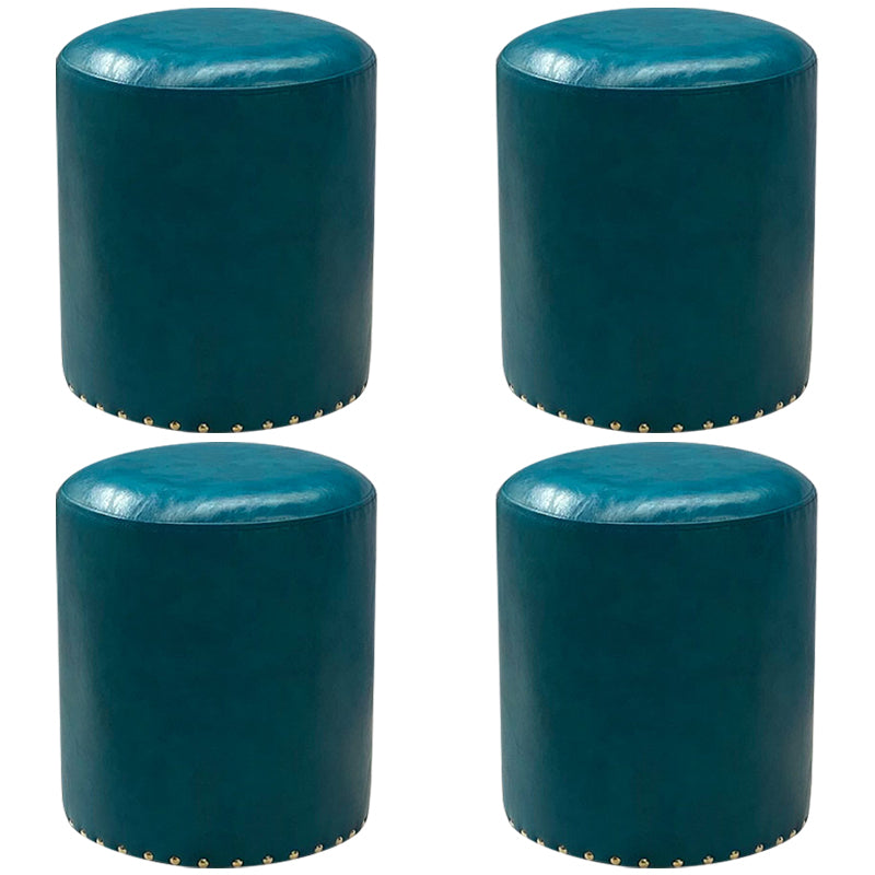 Modern PU Leather Pouf Chair Plain Cylinder Shape Nailhead Trim Sherpa Pouf 13"L x 13"W x 16"H Peacock Blue 4 Piece Set Clearhalo 'furn' 'furn_ottomans_poufs' 'Furniture' 'Living Room Furniture' 'Ottomans & Poufs' 'ottomans_poufs' 5943331