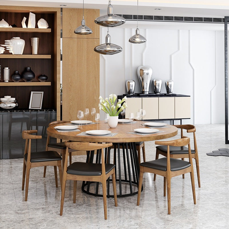 Juego de comedor moderno 1/2/7 PCS Mesa de comedor redonda con sillas de bocina de vaca