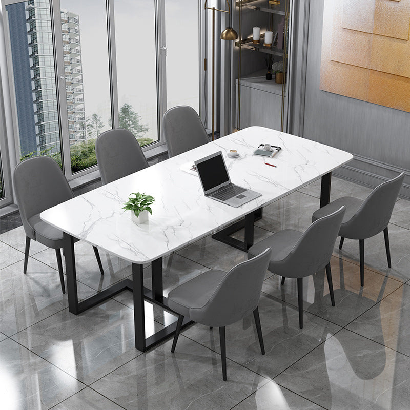 Contemporary Style Rectangle Table Set 1/2/7 Pieces Dining Set for Home 7 Pieces: Table, 6 Dark Grey Chairs Clearhalo 'Dining Room Sets' 'Dining Tables & Seating' 'dining_room_set' 'furn' 'furn_dining_room_set' 'Furniture' 'Kitchen & Dining Furniture' 5945188
