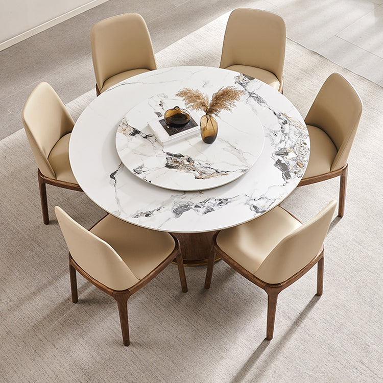 Modern Rotatable Round Table Set 1/4/5/7 Pieces Sintered Stone Top Wooden Round Table Set
