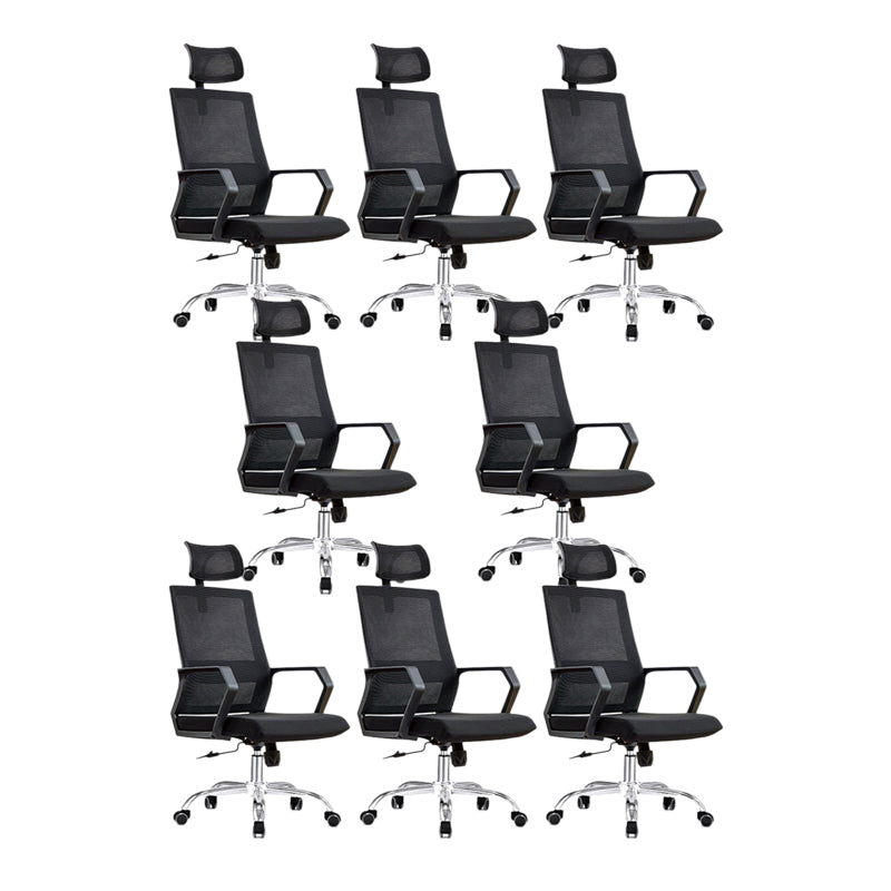 Modern & Contemporary Arm Chair Microfiber Black High Back Chair 8 Piece Set Metal Clearhalo 'furn' 'furn_office_chair' 'Furniture' 'Office Chairs' 'Office Furniture' 'office_chair' 5948543
