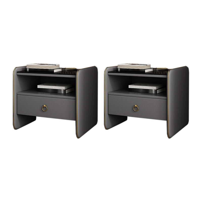 Modern Glass Top Nightstand Wooden Bedside Cabinet with Drawers for Bedroom Dark Gray 2 Piece Set Clearhalo 'Bedroom Furniture' 'furn' 'furn_night_stand' 'Furniture' 'night_stand' 'Nightstands' 5949596