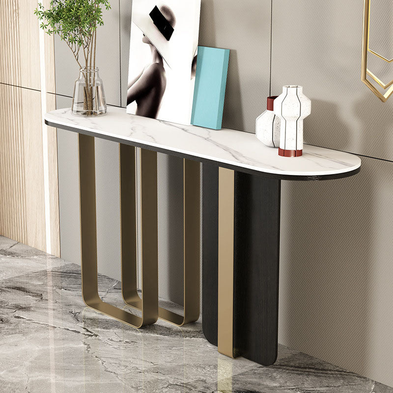 Glam Metal Console Sofa Table Oval Stone Console Accent Table for Hall 47"L x 14"W x 33"H White Clearhalo 'Console Tables' 'console_tables' 'Entry & Mudroom Furniture' 'furn' 'furn_console_tables' 'Furniture' 5949686