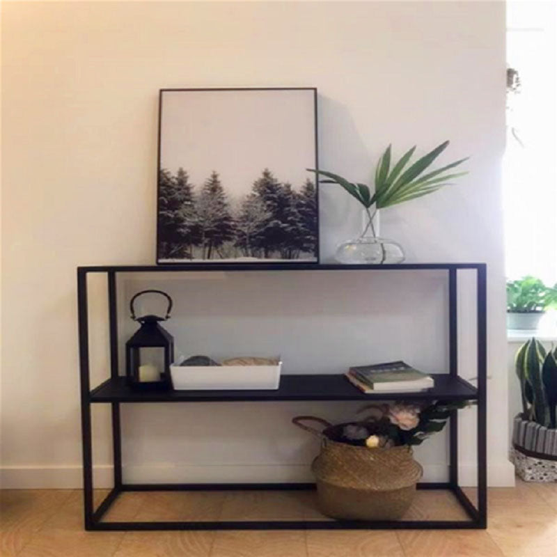 Tavolo da console in acciaio moderno ripiani di vetro rettangolare 10 "W tavolo accento per sala