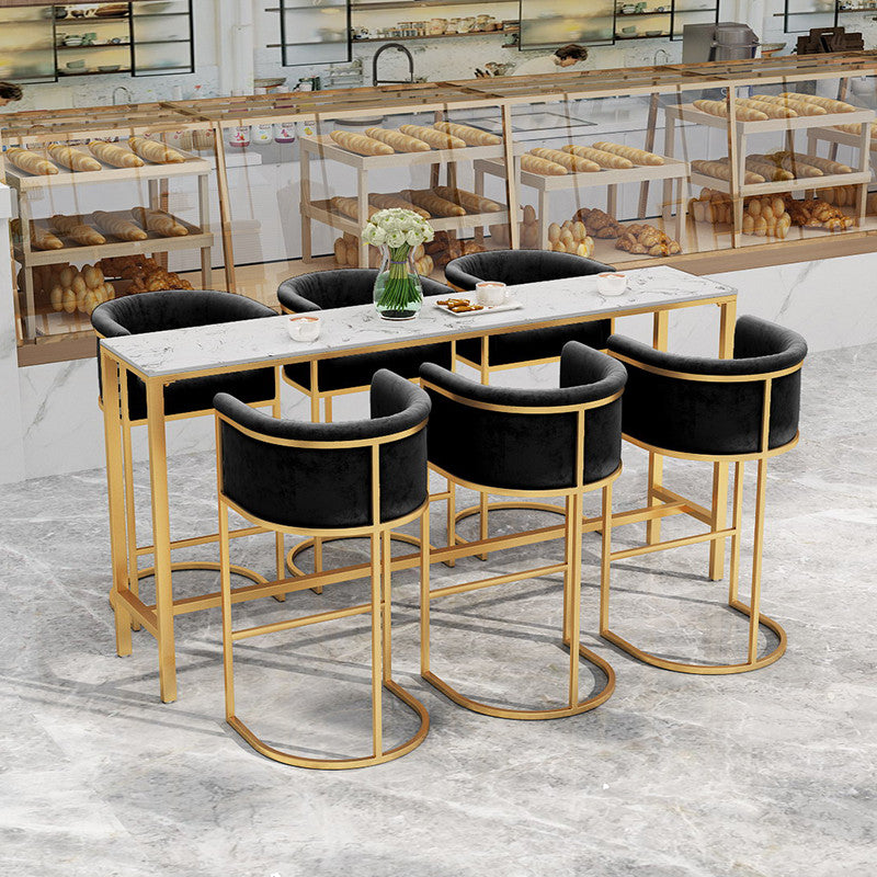 Glam Style Bar Table White Top Faux Marble Bar Dining Room Table 78.7"L x 15.7"W x 41.3"H Without Chairs Clearhalo 'Bar Furniture' 'Bar Tables' 'bar_tables' 'furn' 'furn_bar_tables' 'Furniture' 'Kitchen & Dining Furniture' 5952750