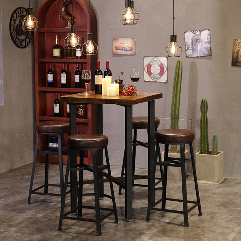 Industrial Style Bar Table Solid Wood Square Bar Dining Table with Footrest 27.6"L x 27.6"W x 41.3"H Without Chairs Clearhalo 'Bar Furniture' 'Bar Tables' 'bar_tables' 'furn' 'furn_bar_tables' 'Furniture' 'Kitchen & Dining Furniture' 5952763