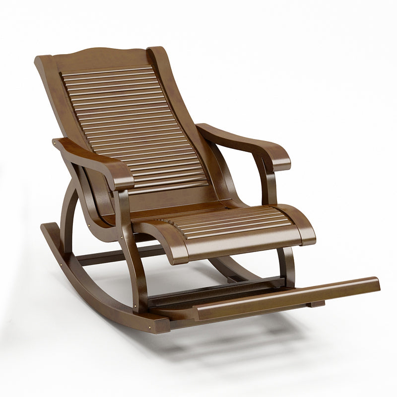 Traditional Rocking Chair Rubber Wood Trapezoidal Back Solid Color Indoor Rocking Chair Walnut Clearhalo 'Chairs & Seating' 'furn' 'furn_rocking_chairs' 'Furniture' 'Living Room Furniture' 'Rocking Chairs' 'rocking_chairs' 5953081