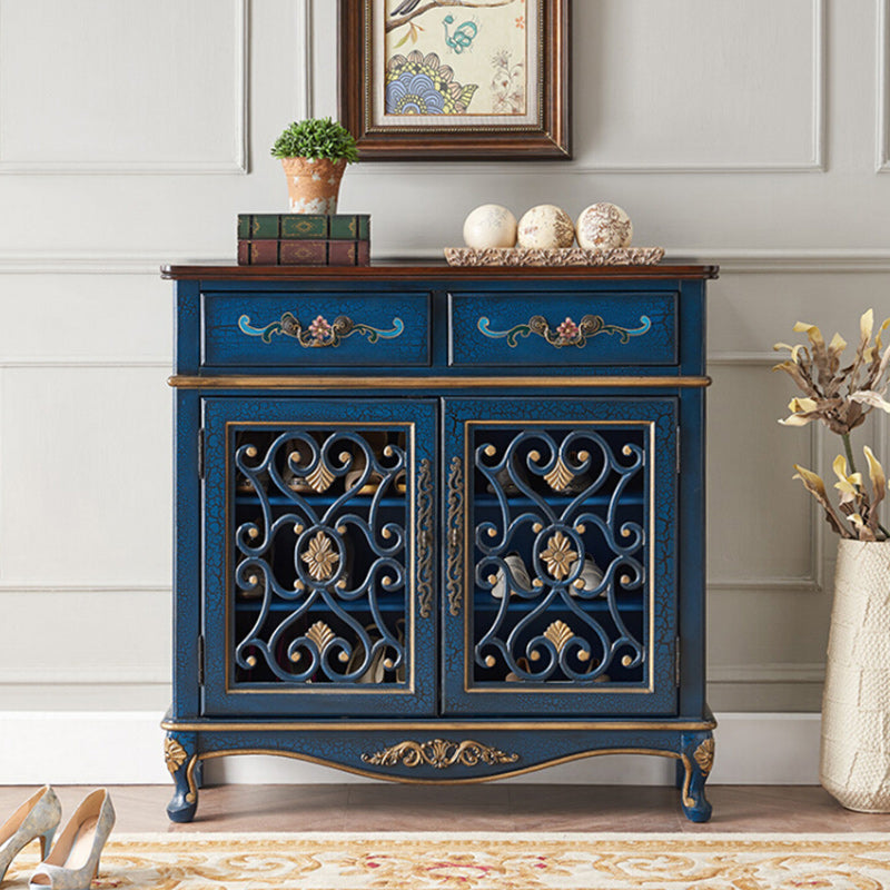 Industrial Solid Wood Accent Cabinet with 2 Drawers and 2 Doors