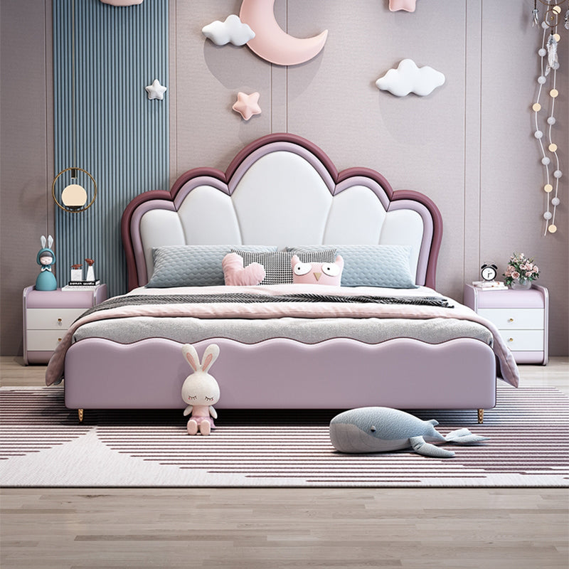 Cadre de lit en bois de lit standard en cuir authentique Glam avec tête de lit rembourrée pour chambre à coucher