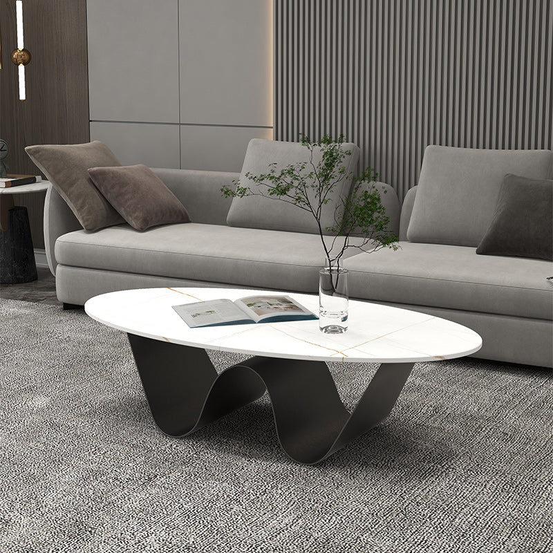 Glam Abstracts Cocktail Table Oval Coffee Cocktail Table for Home Matte White Clearhalo 'Coffee & Accent Tables' 'Coffee Tables' 'coffee_tables' 'furn' 'furn_coffee_tables' 'Furniture' 'Living Room Furniture' 5954323