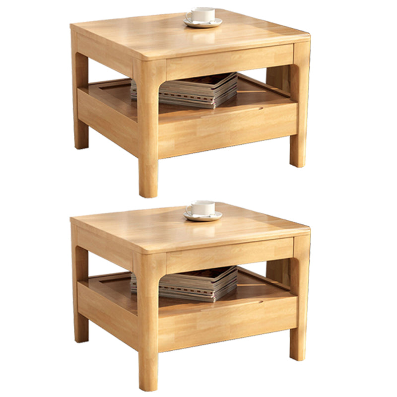 Tavolo laterale in legno in legno massello 17,7 "tavolo da estremità 4 gambe alto 4 gambe con cassetto